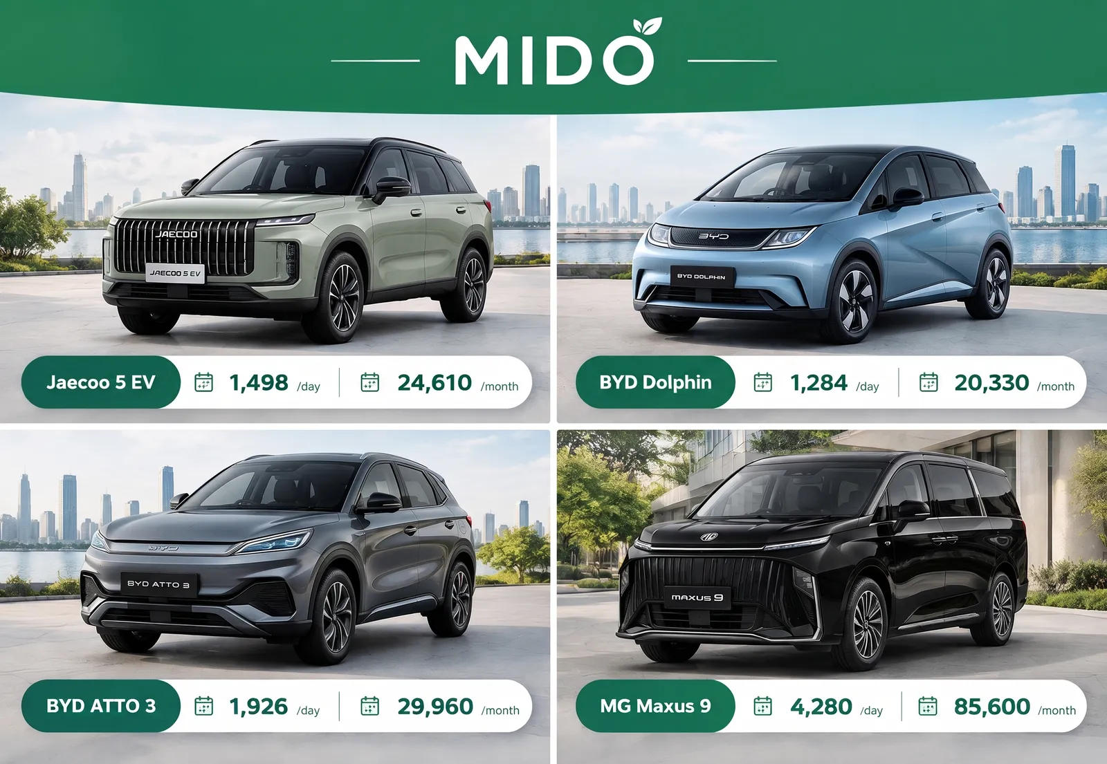 7. EVs Available for Rent at MIDO Car Rental and Who They Suit